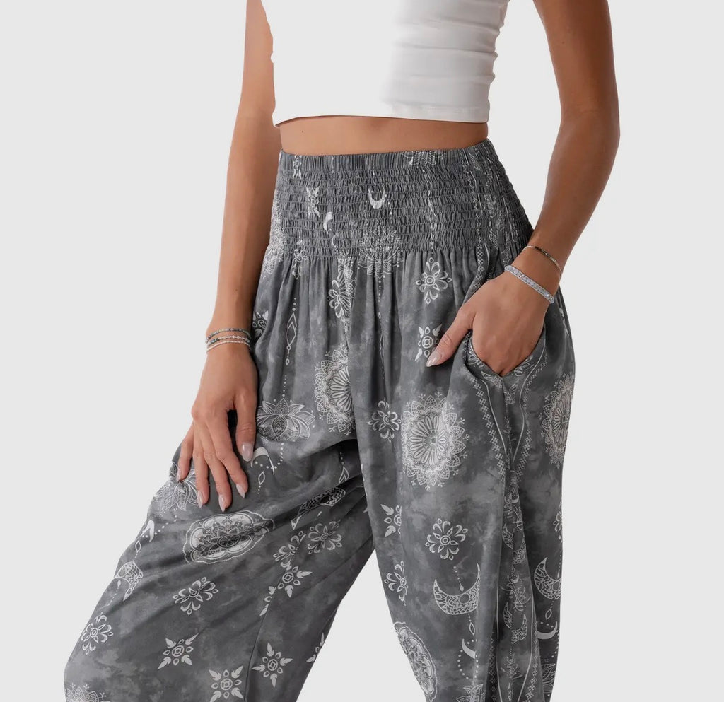 Lotus & Luna: Celestial Moon Grey Harem Pants Yoga Apparel