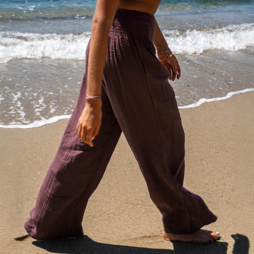 Lunar Sky Wide Leg Cotton Pants- Plum