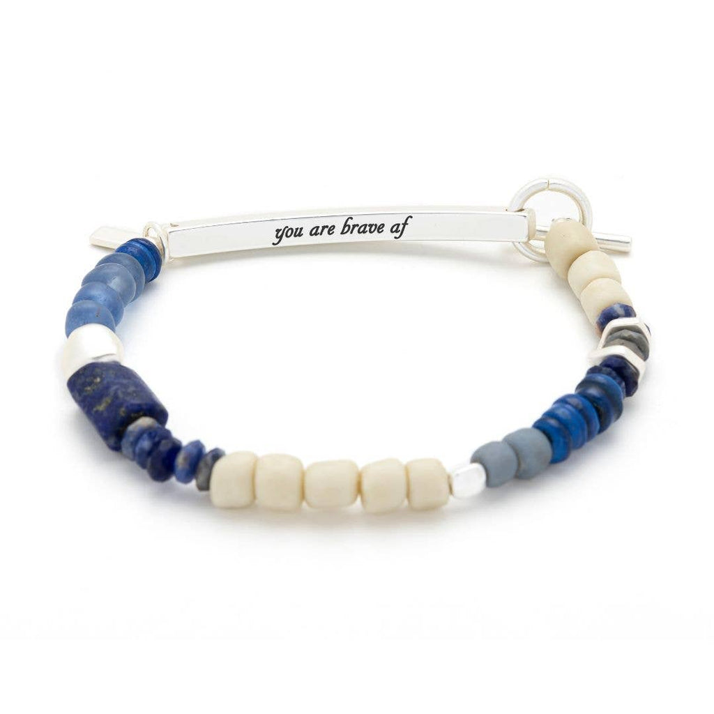 Hidden Message Bracelet: Brave AF/Lapis/Silver