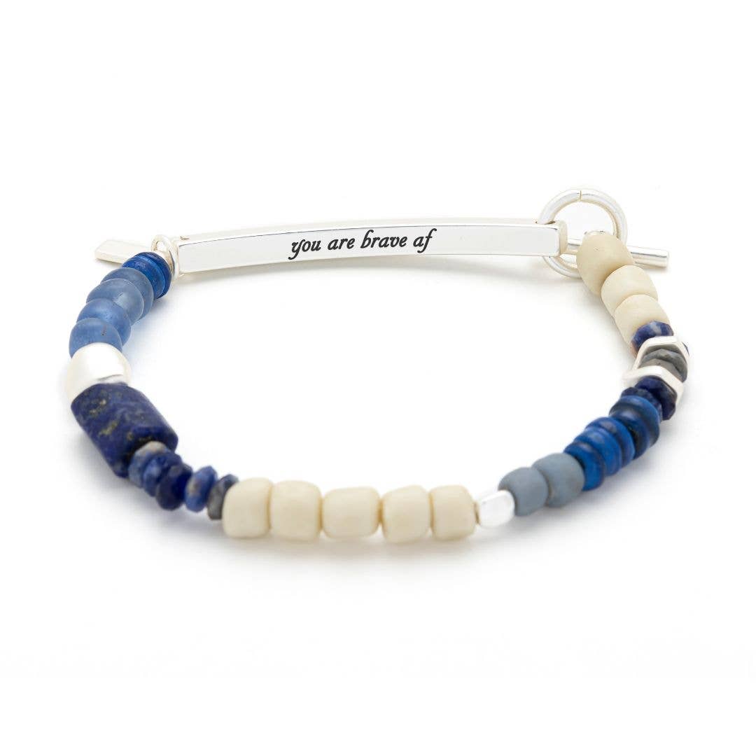 Hidden Message Bracelet: Brave AF/Lapis/Silver