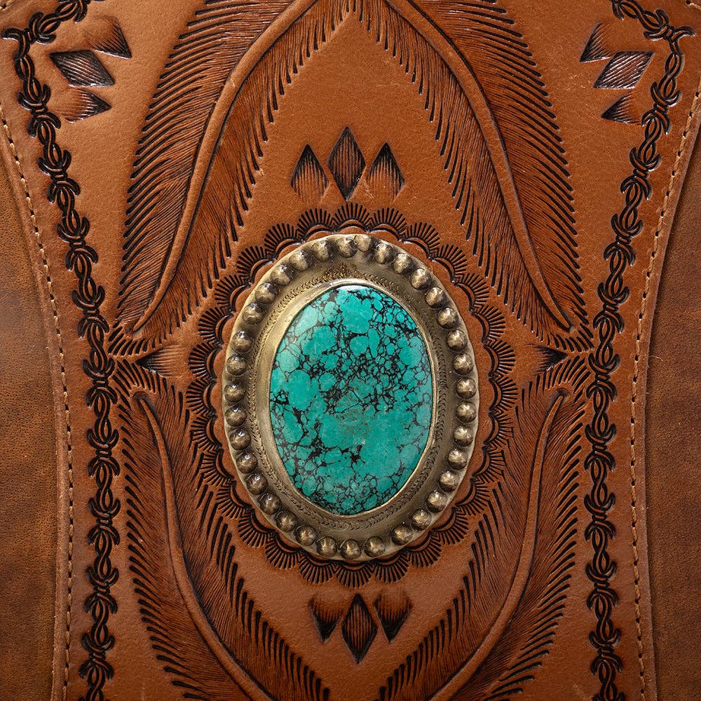 Sedona Tassle Hand Bag In Saddle Brown with Turquoise