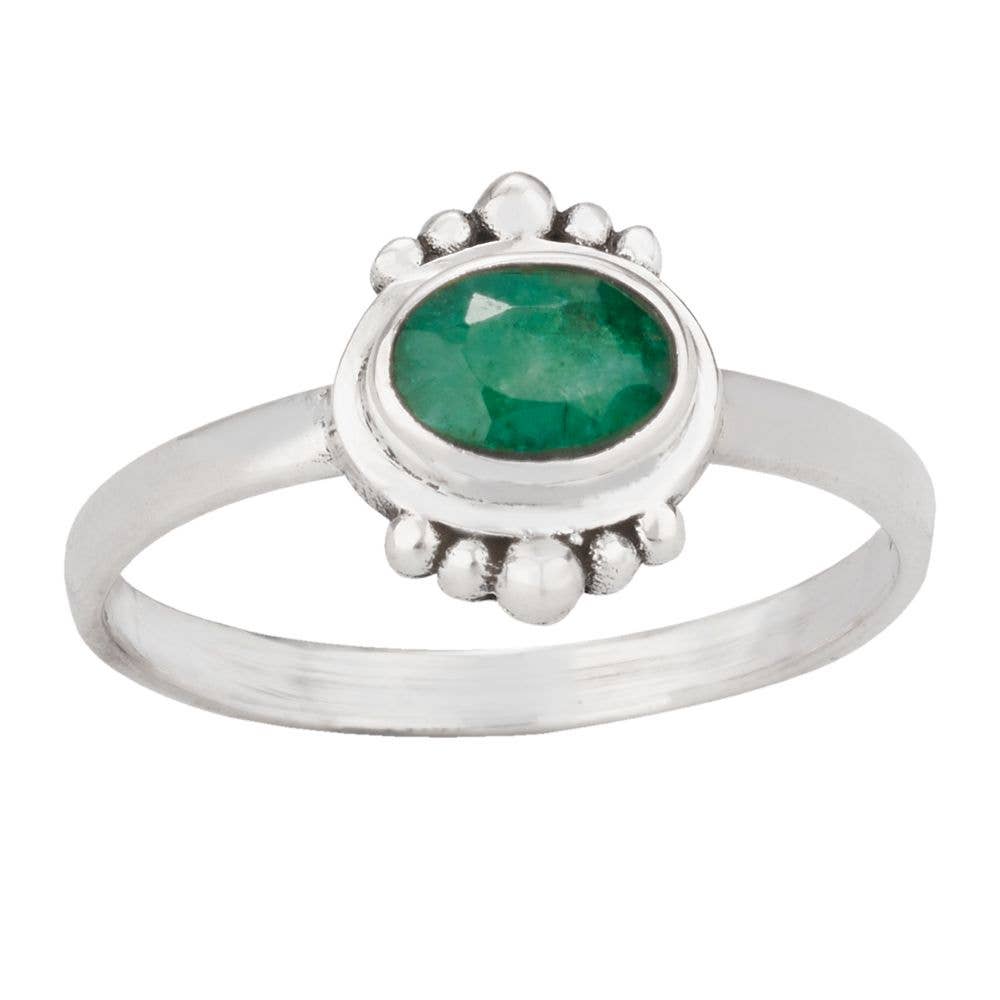 May Birthstone Emerald Sterling Silver Ring