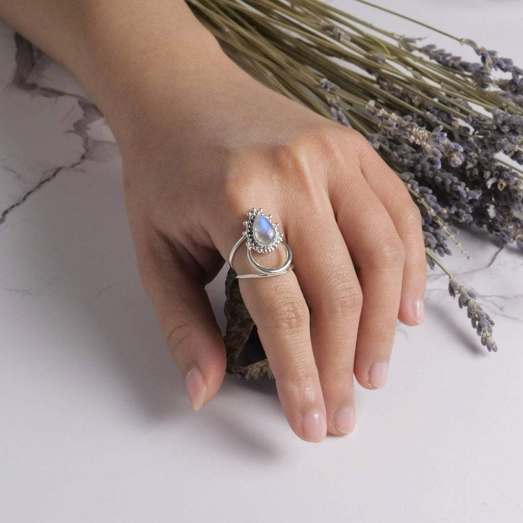 Sterling Silver Moonstone Aura Ring