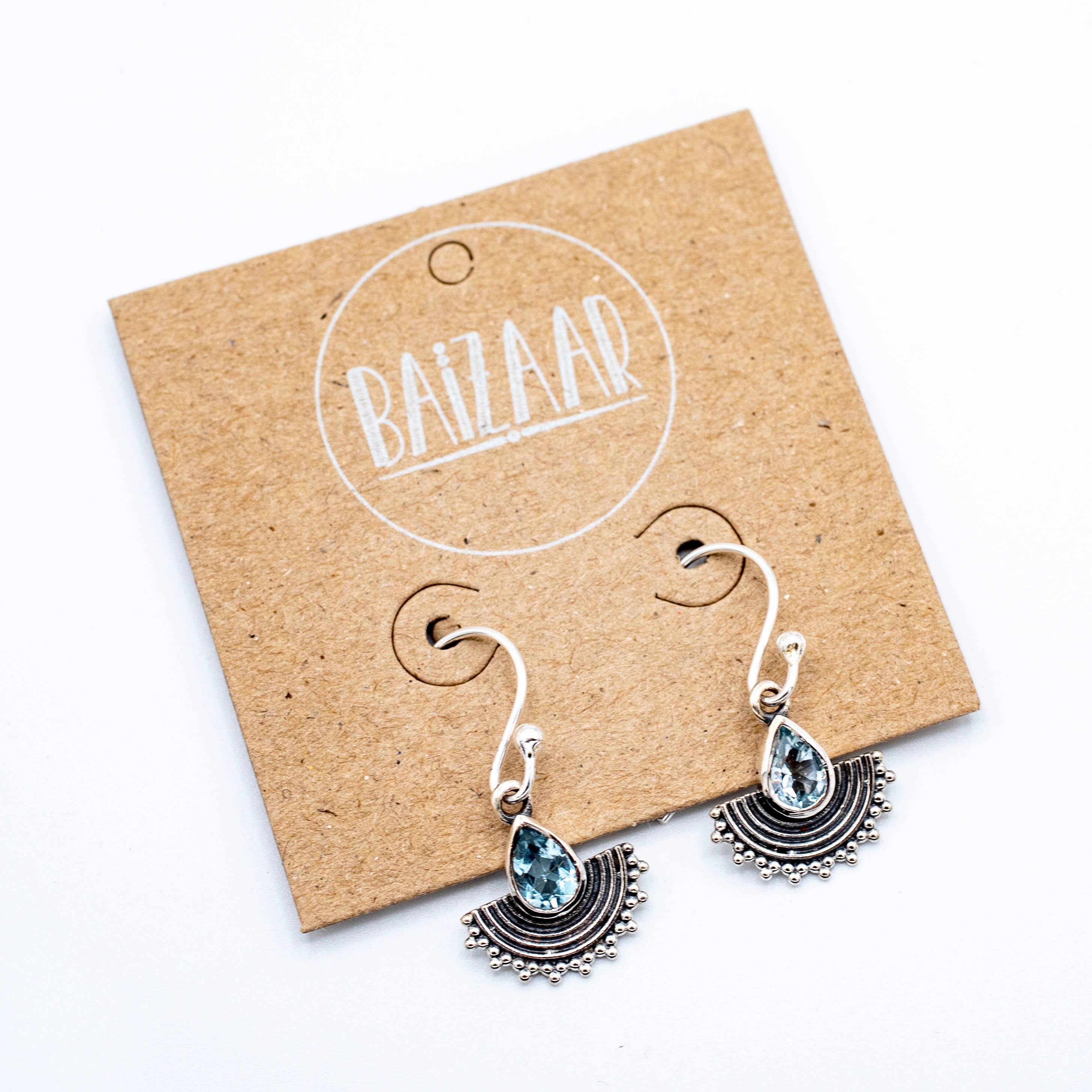 Sterling Silver Blue Topaz Fan Earring