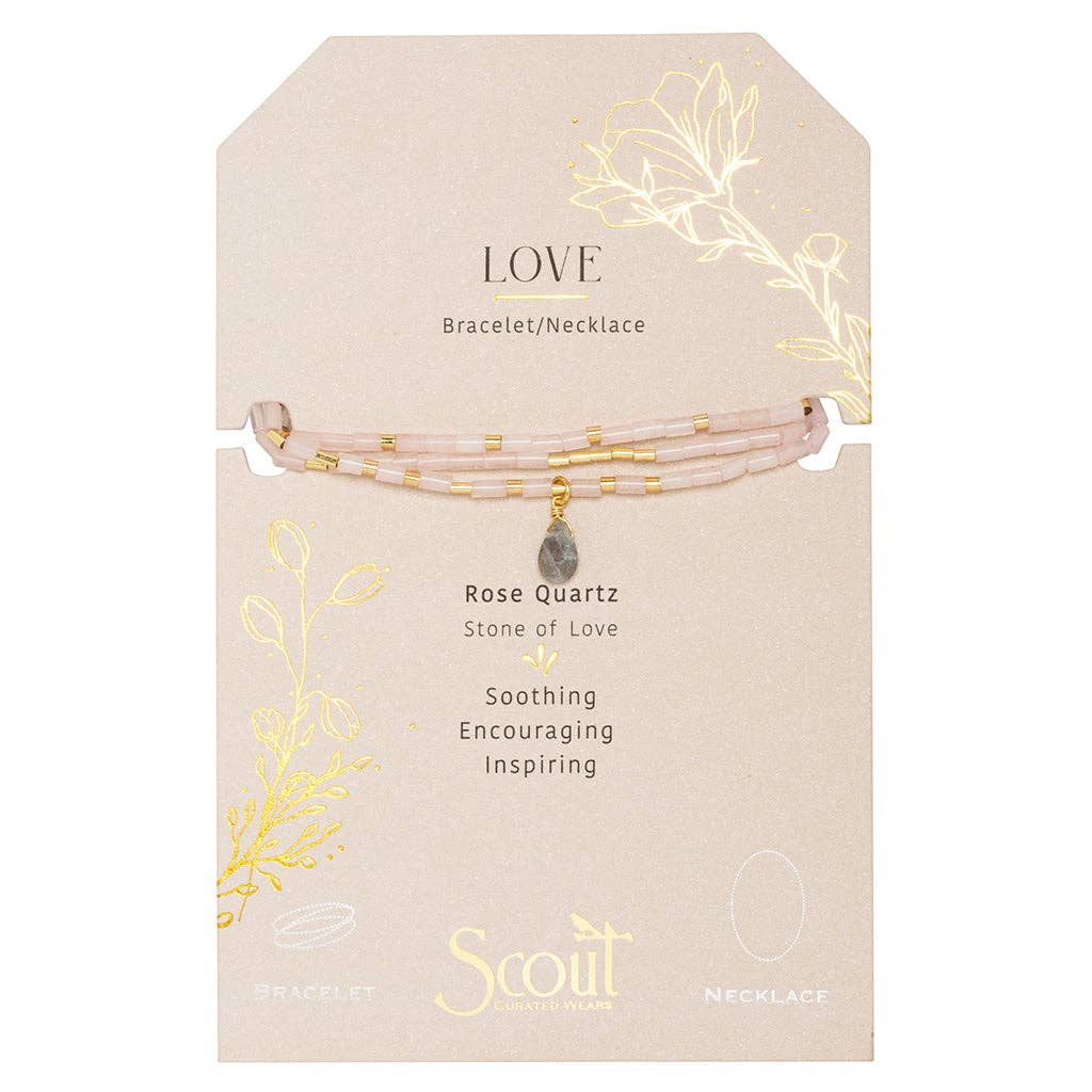 Teardrop Stone Wrap: Rose Quartz/Labradorite/Gold - Love (Bracelet or Necklace)