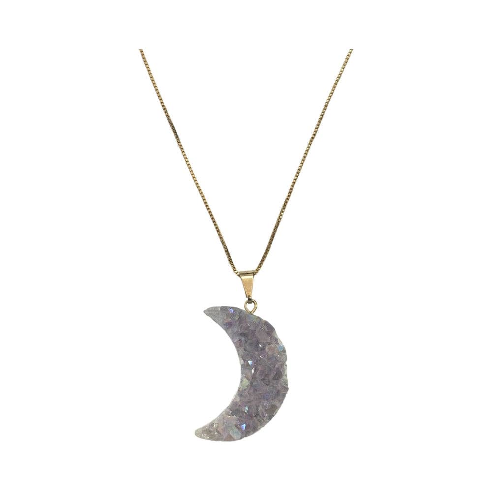 Pearly Druzy Amethyst Moon Necklace