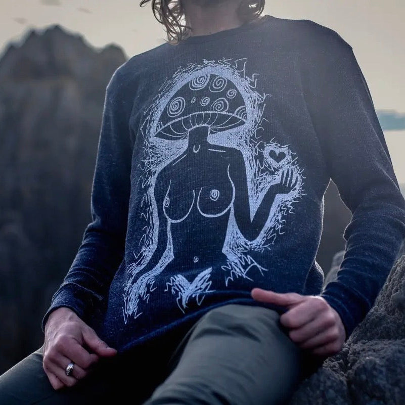 Grey Long Sleeve Thermal- Mushroom Boobies Shirt