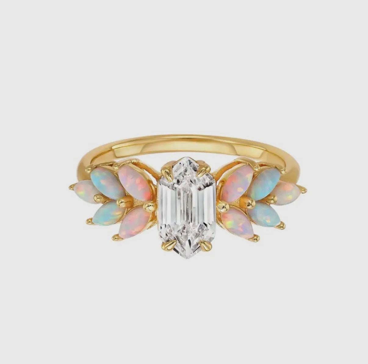 Pink Opal & Topaz Lotus Gold Ring