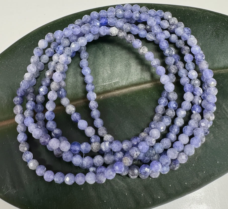 Faceted Tanzanite 4mm Crystal Beaded Stretch Bracelet 7.5”