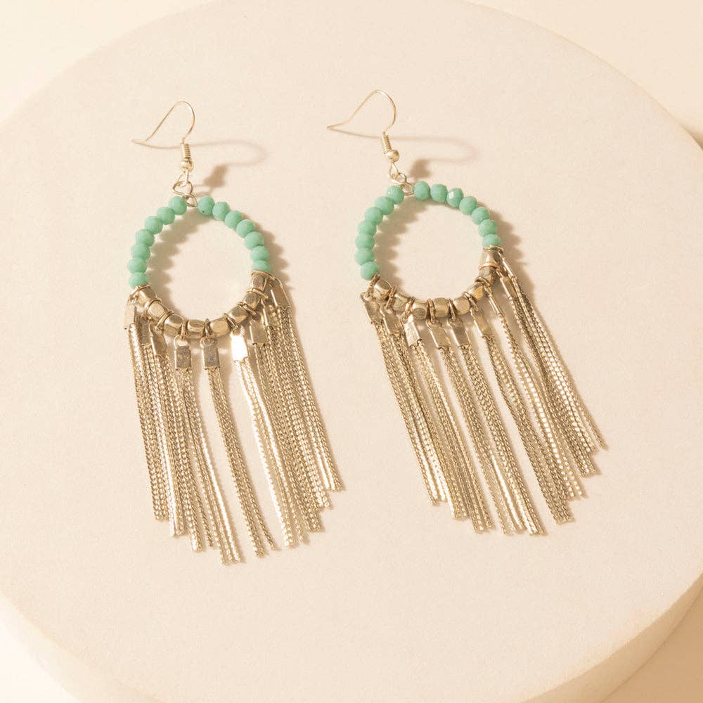 Desert River Fringe Earrings in Mist Aqua