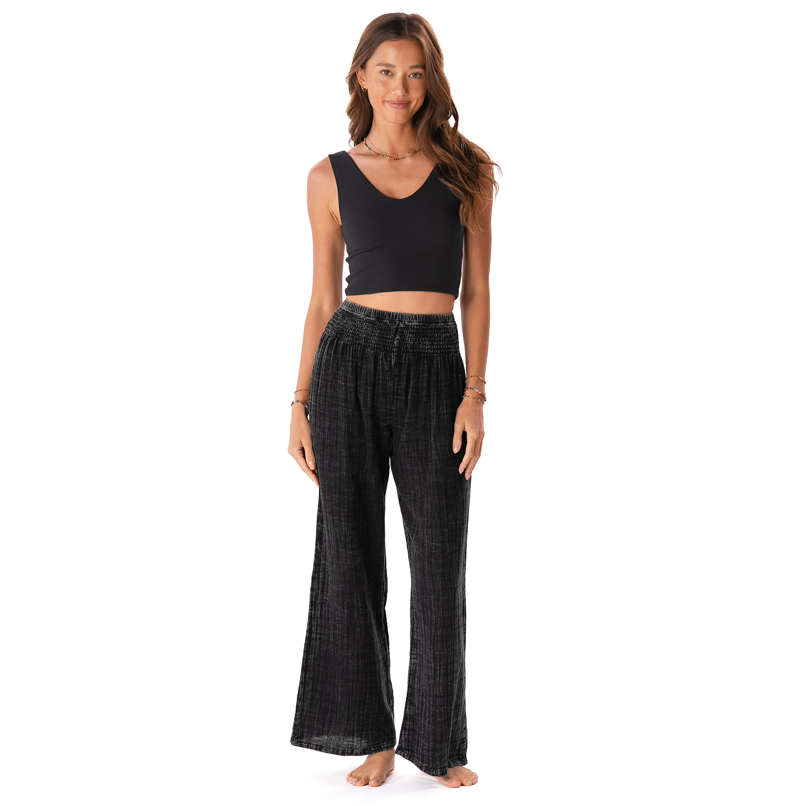 Vintage Black Cotton Wide Leg Pants