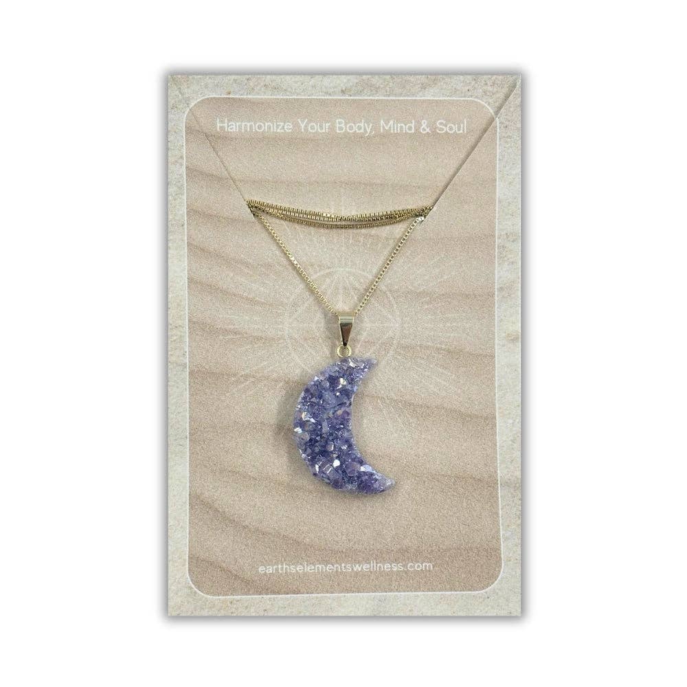 Pearly Druzy Amethyst Moon Necklace