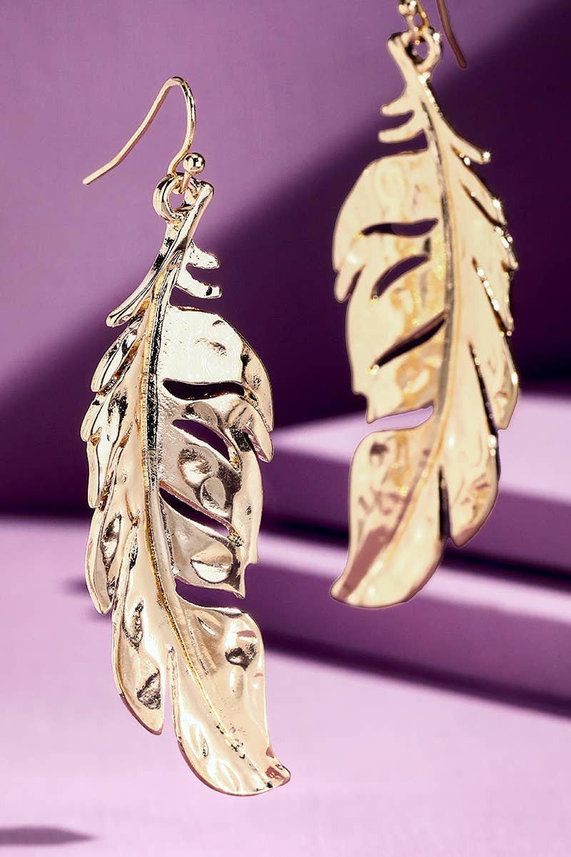 Shiny Gold Boho Leaf Earrings