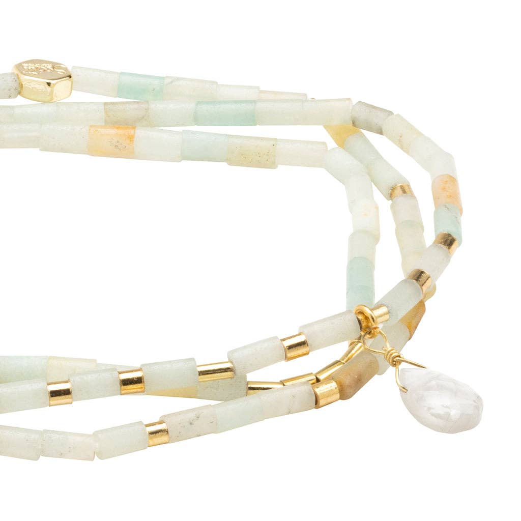 Teardrop Stone Wrap: Amazonite/Howlite/Gold- Courage (Bracelet or Necklace)