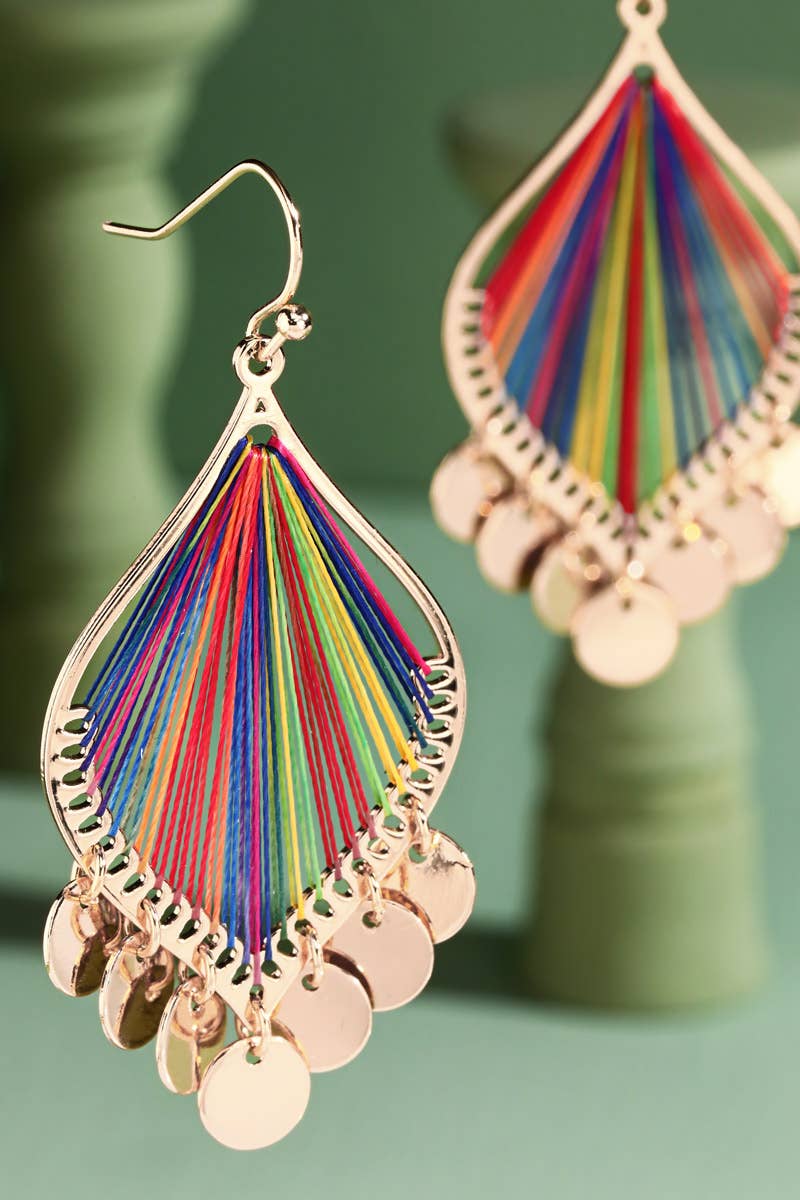 Boho Threaded Teardrop Charm Earrings