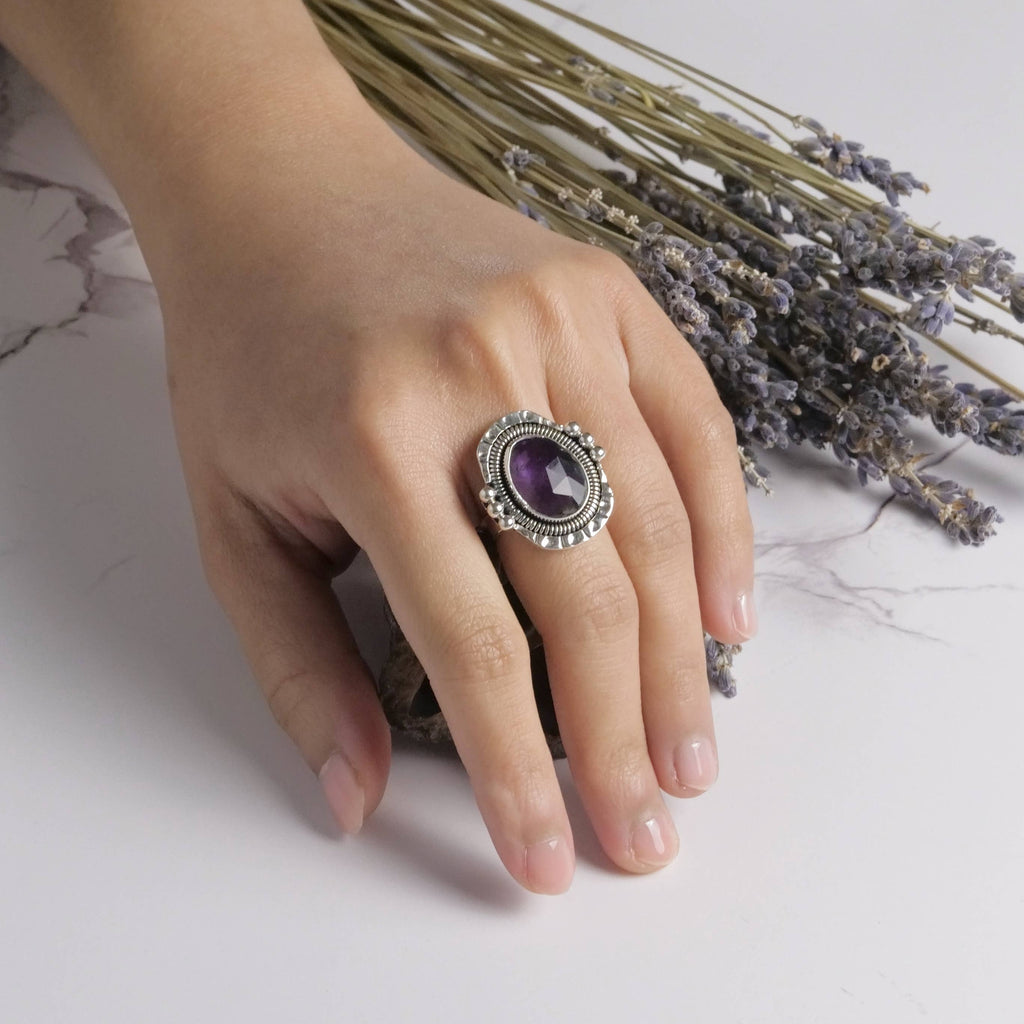 Sterling Silver Amethyst Goddess Ring
