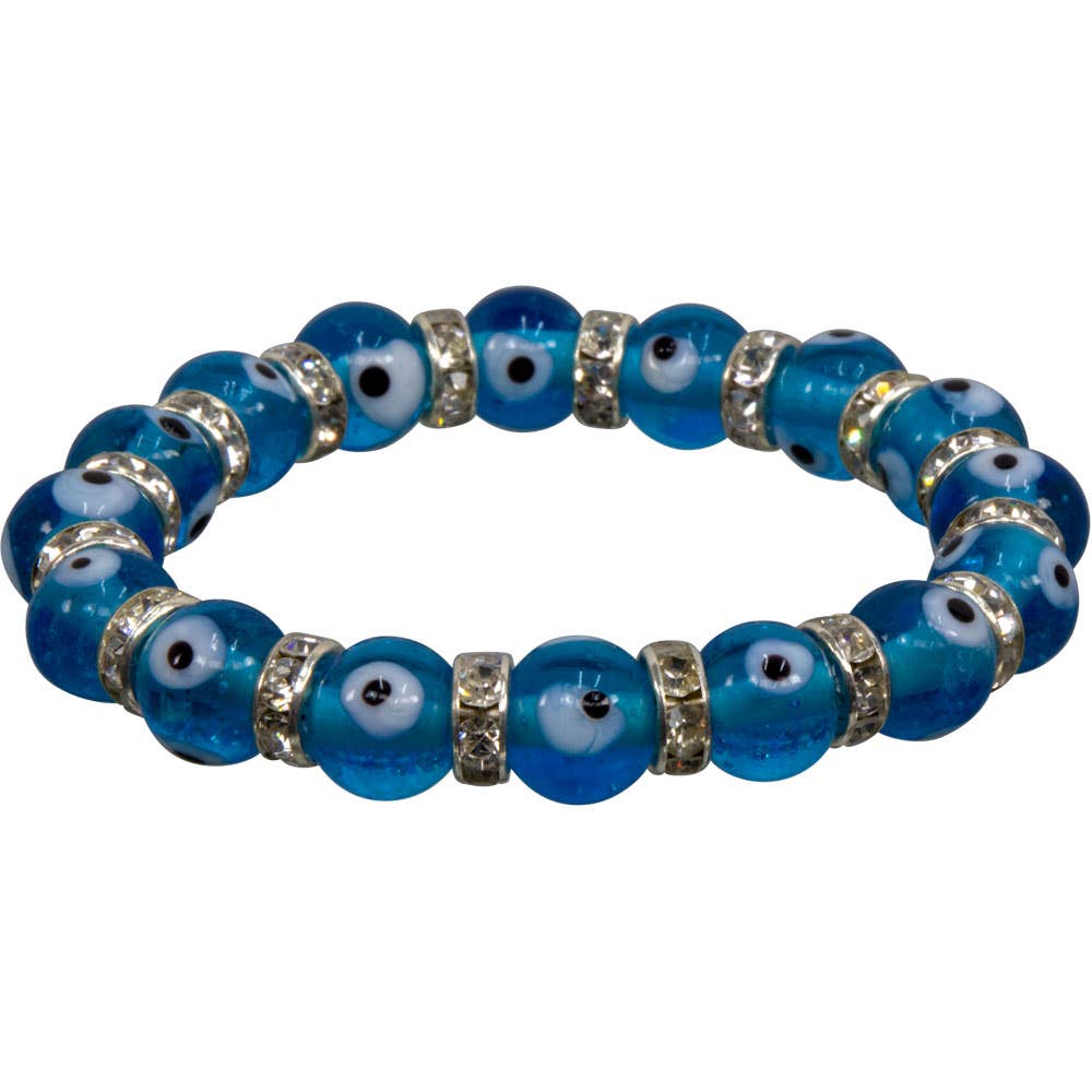 Aqua Glass Evil Eye Beads Elastic Protection Bracelet