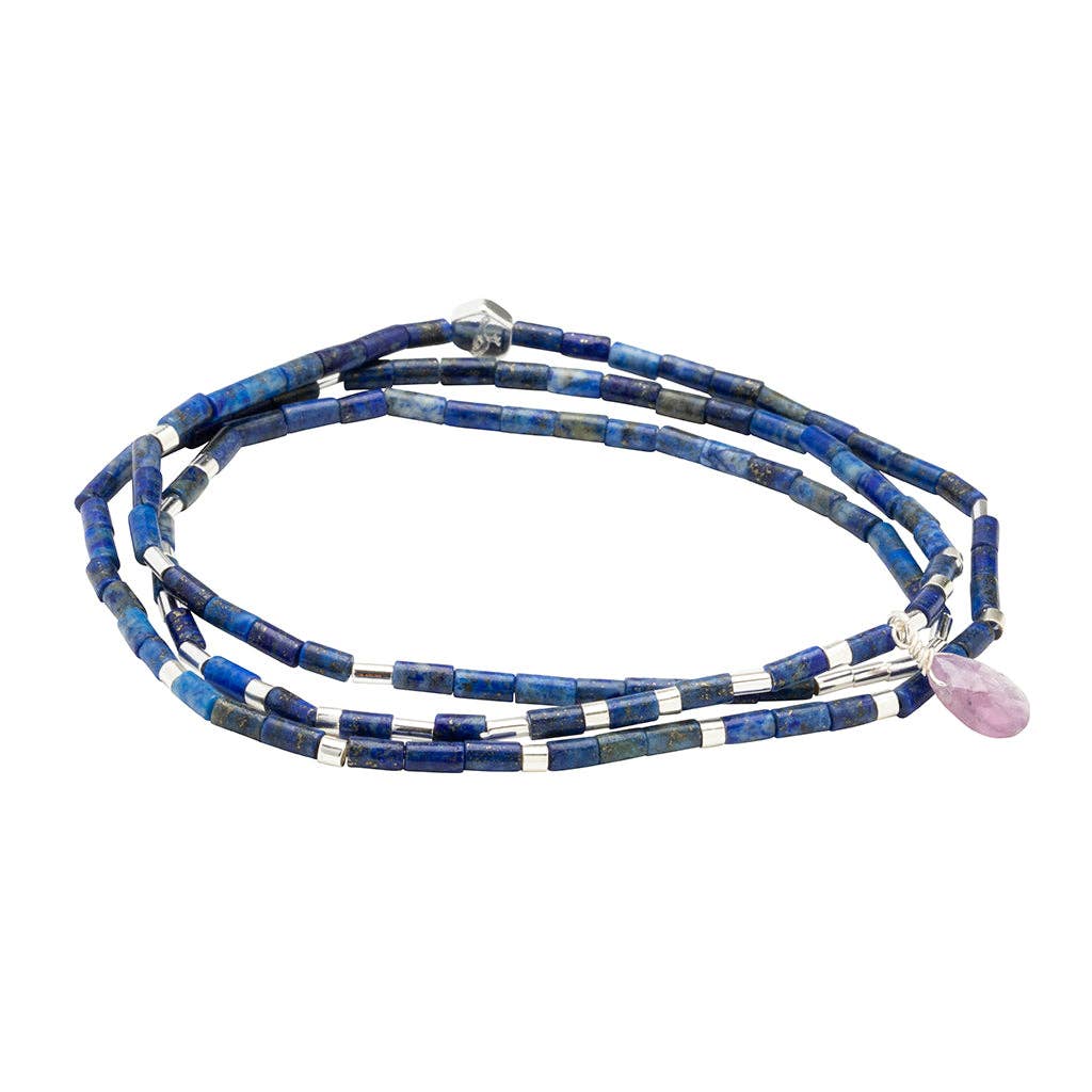 Teardrop Stone Wrap: Lapis/Amethyst/Silver- Stone of Clarity (Bracelet or Necklace)