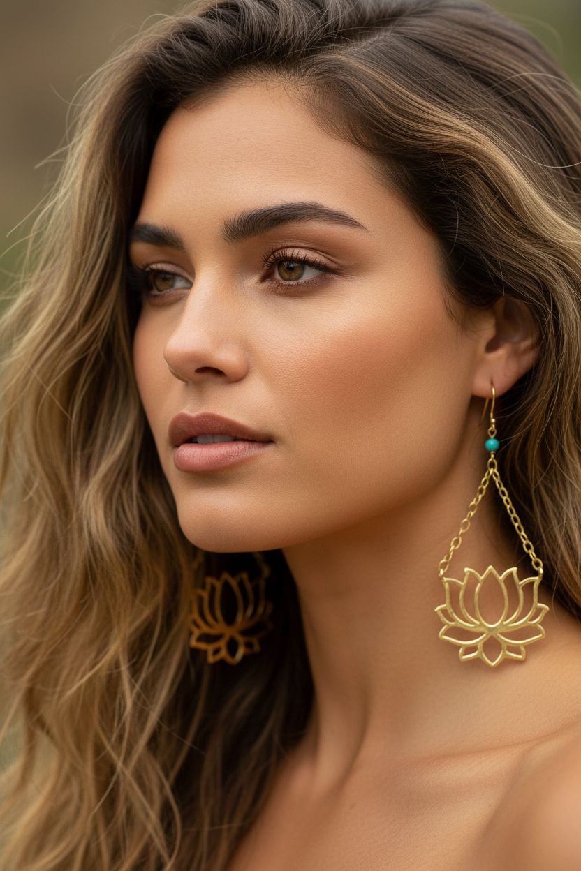 Brass Lotus Goddess Earrings