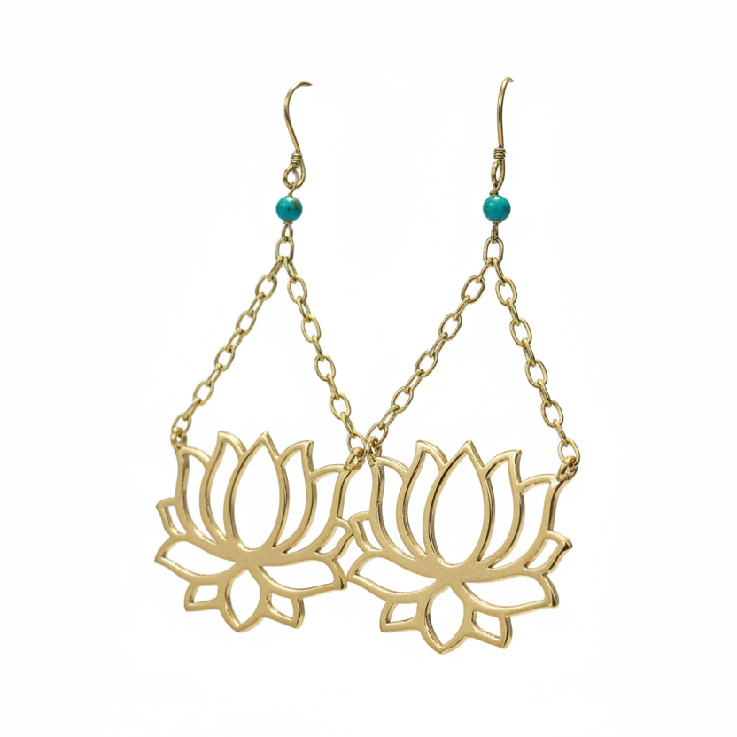 Brass Lotus Goddess Earrings