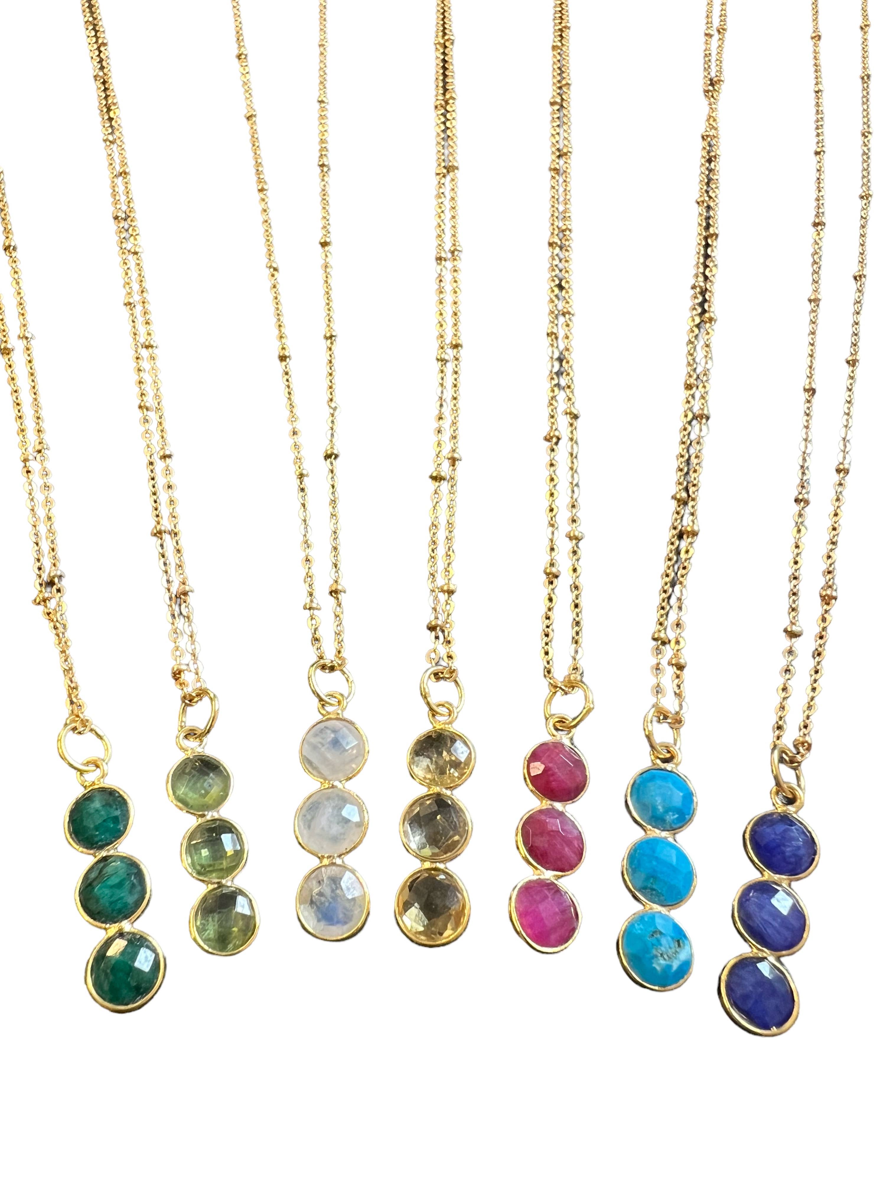 Brass Triple Ruby Stone Necklace