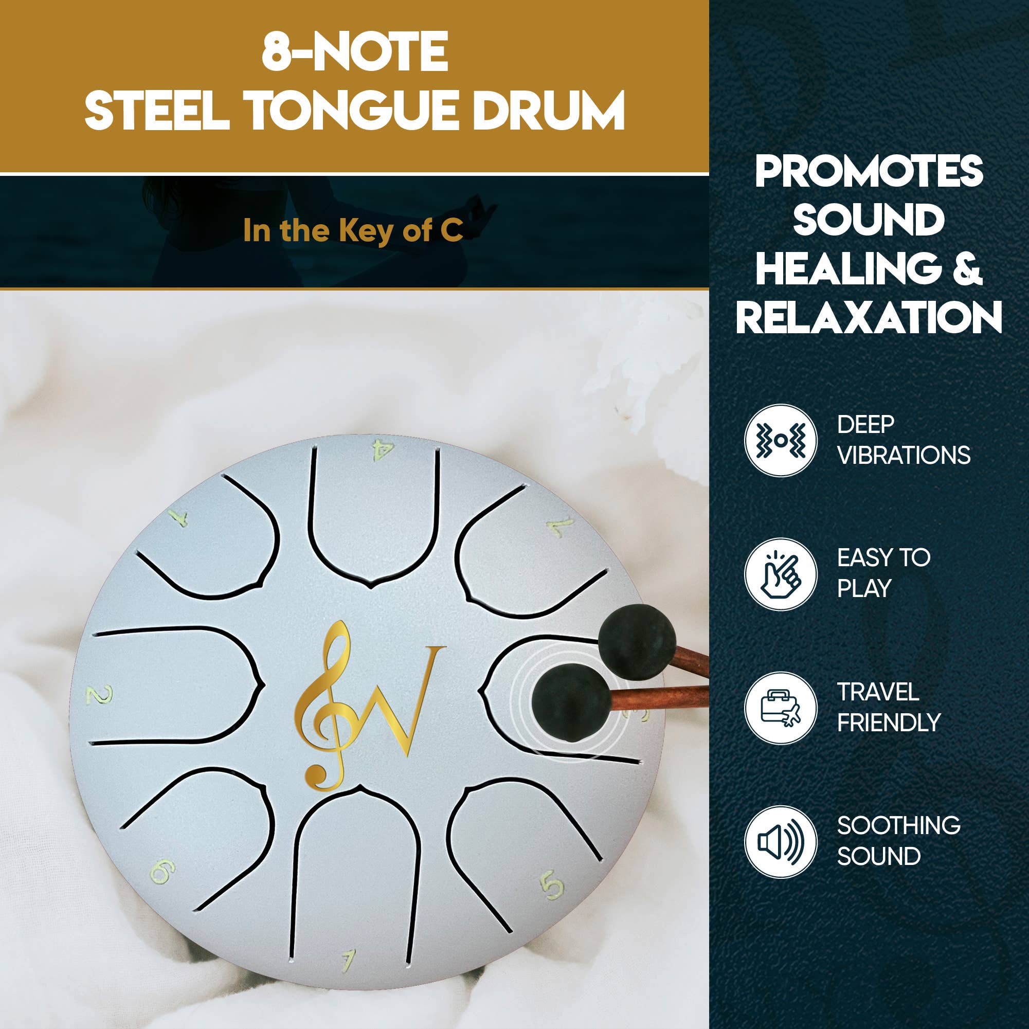 6-Inch 8-Notes Steel Tongue Drum Meditation Rain Drum - White