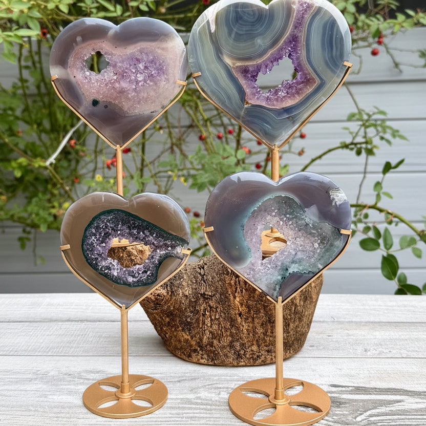 Amethyst Agate Heart Crystal with Stand
