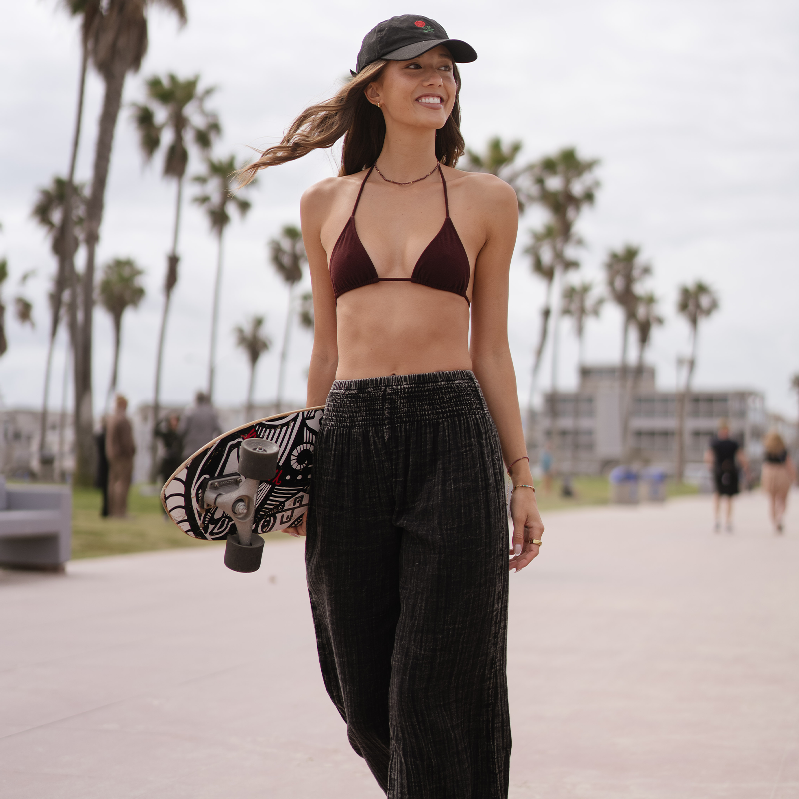 Vintage Black Cotton Wide Leg Pants