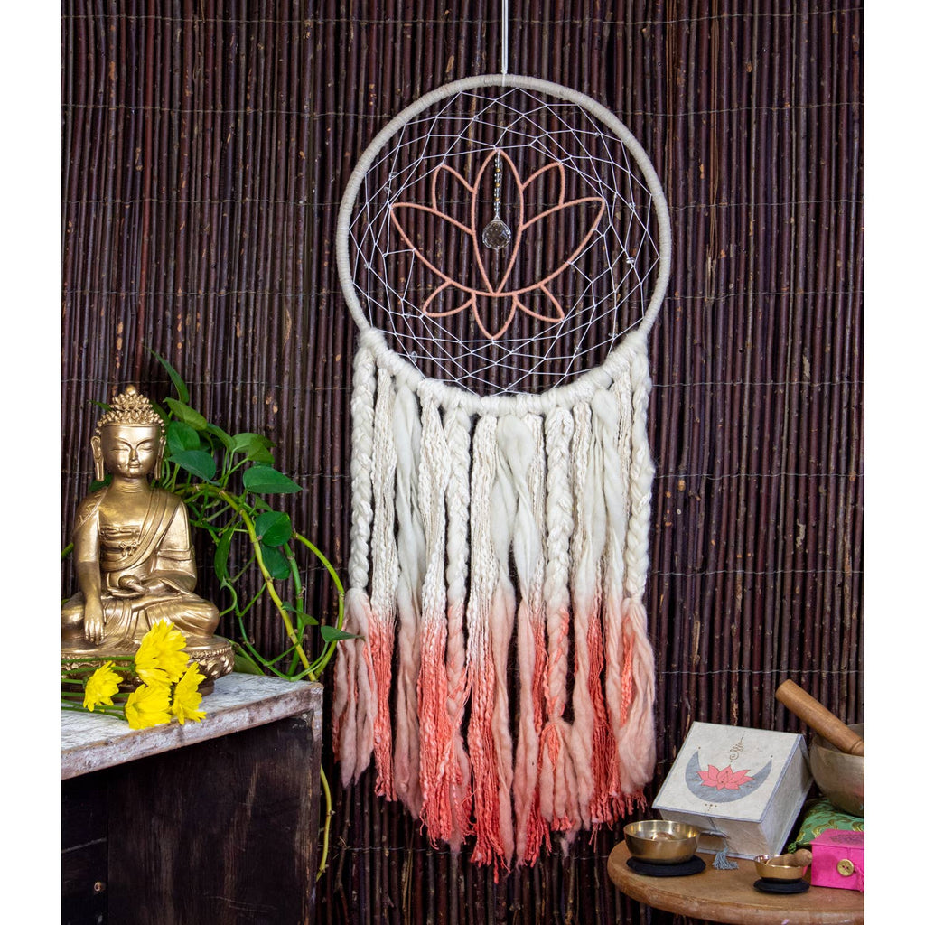 Pink Lotus Handcrafted Wool Dreamcatcher Wall Decor
