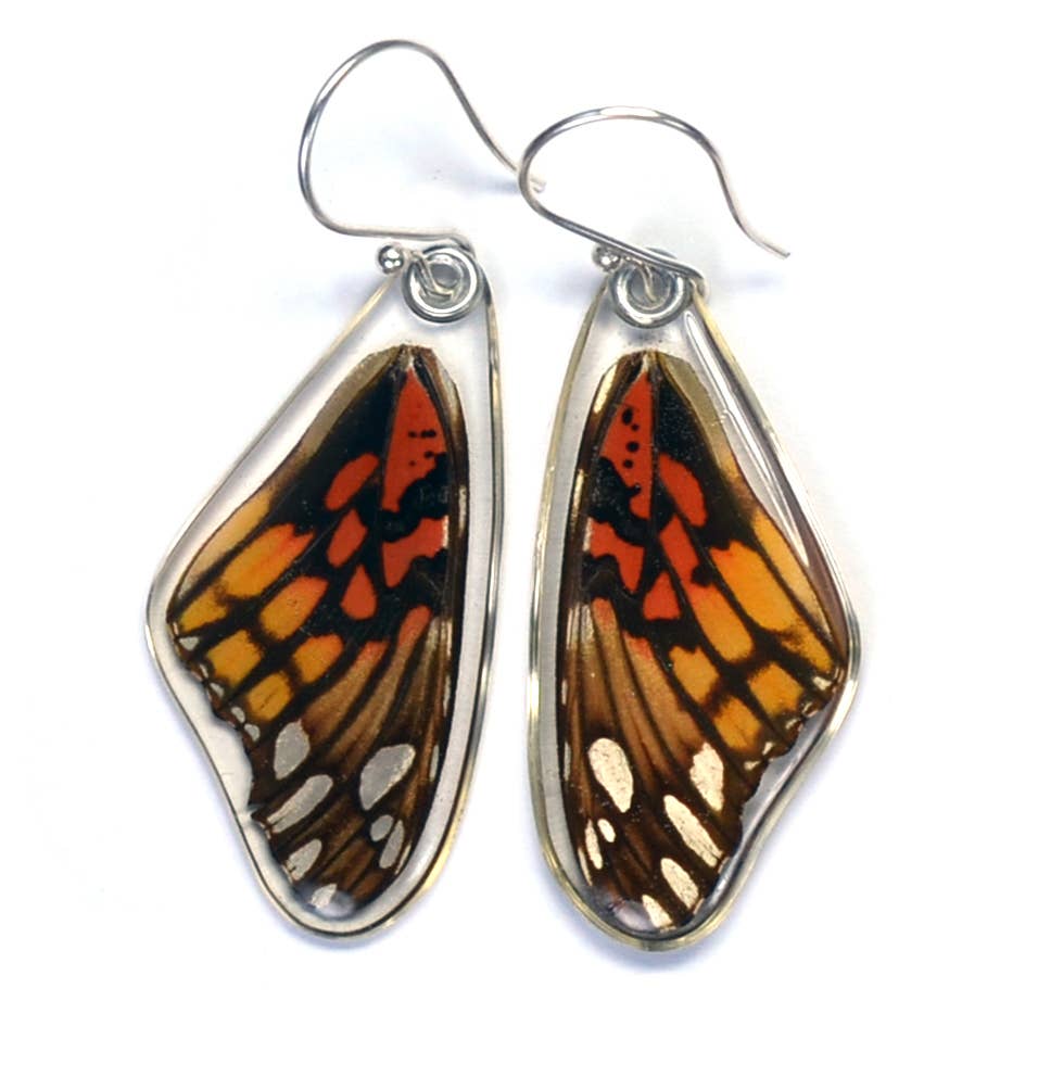 Butterfly Earrings: Mexican Silverspot, Top Wing 0210