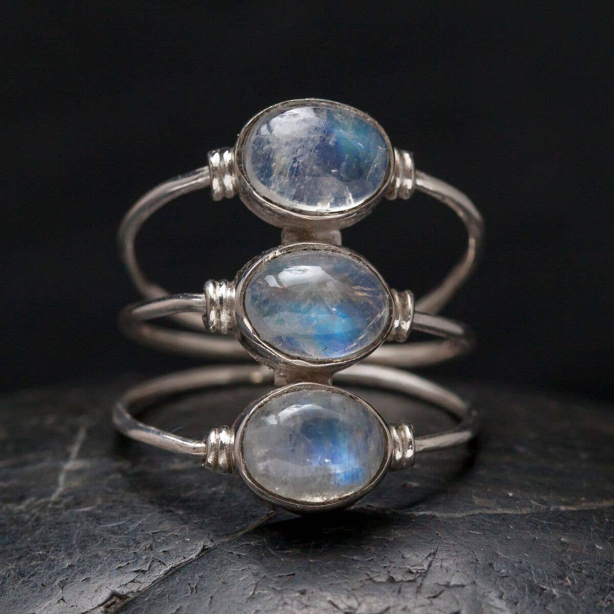 Triple Moonstone Oval Sterling Ring