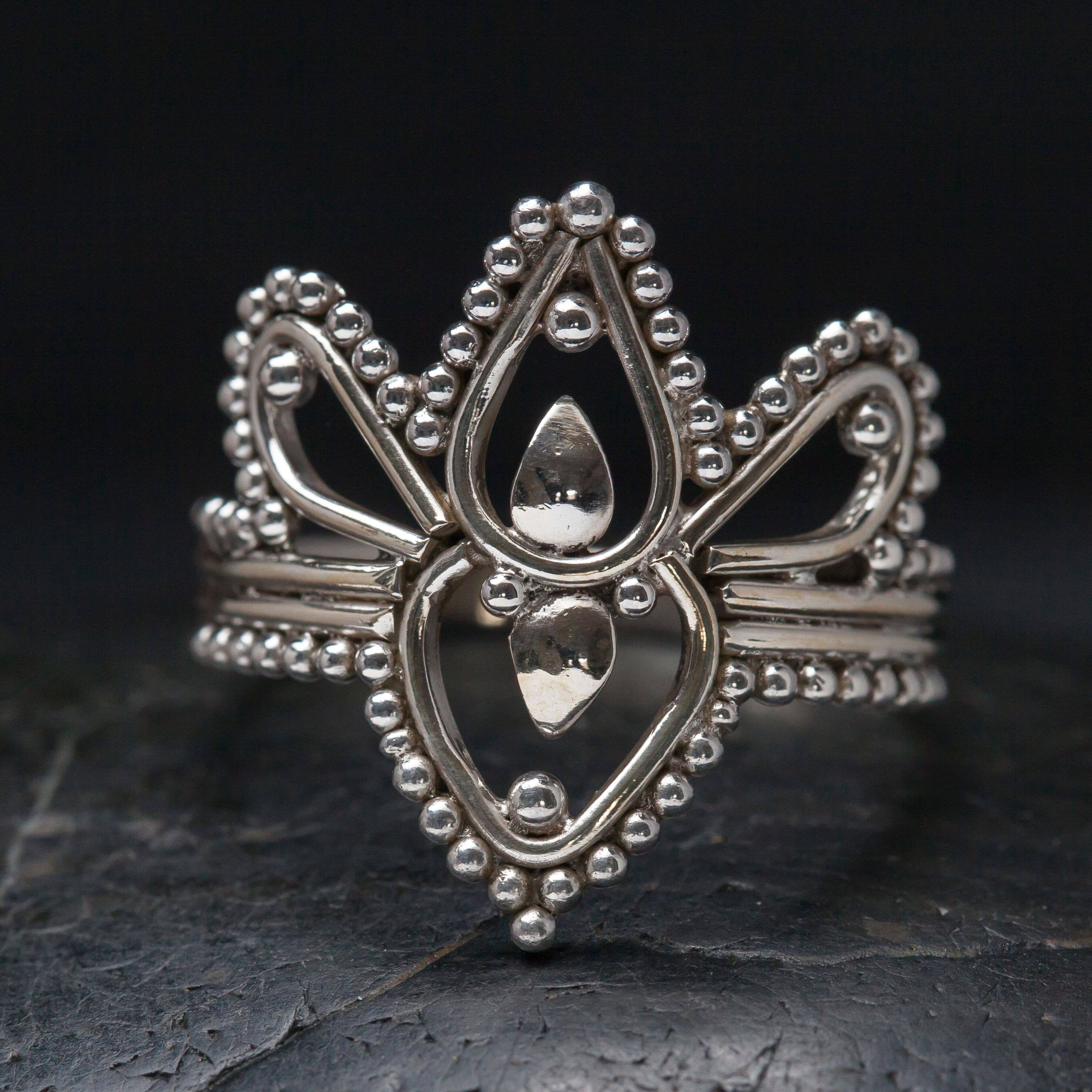 Sterling Silver Beaded Crown Ring