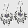 Amethyst Sun Burst Sterling Silver Hoop Earrings