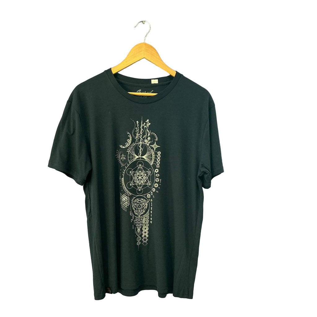 Black Sacred Geometry Hemp T-Shirt:  Atlas Map Tee