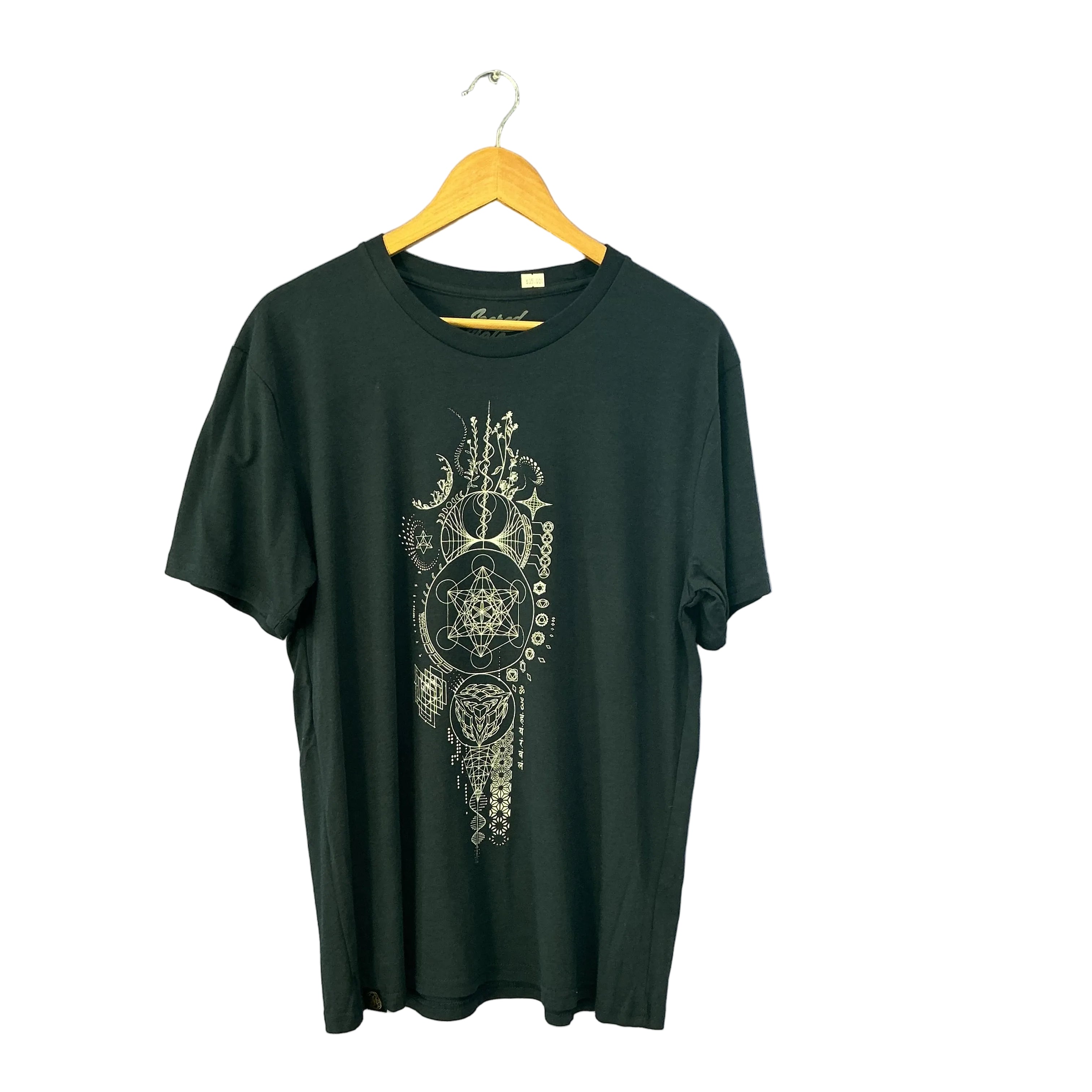 Black Sacred Geometry Hemp T-Shirt:  Atlas Map Tee