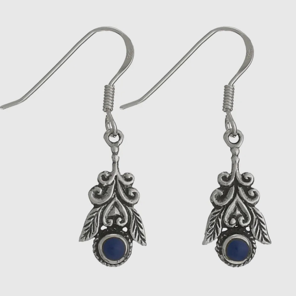 Lapis & Feathers Sterling Silver Earring