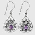 Amethyst Sacred Lotus Flower Sterling Silver Earrings