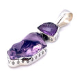 Double Amethyst Tribal Engraved Silver Pendant