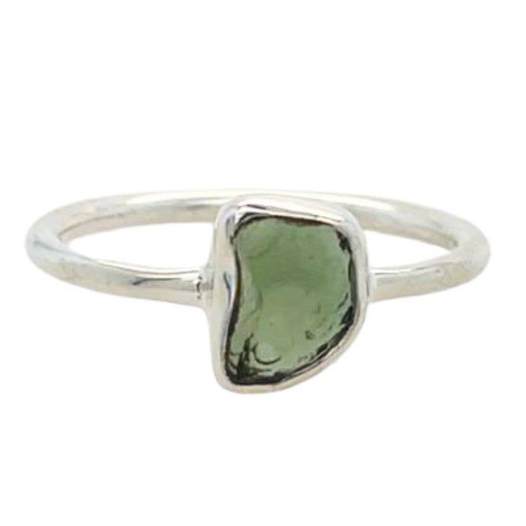 RARE: Moldavite Rough Free Form Sterling Silver Ring