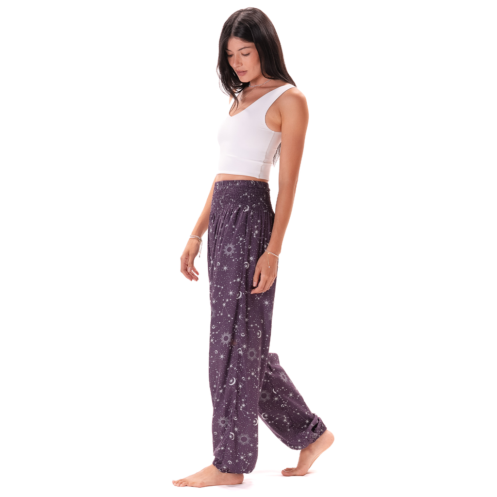 Lunar Plum Starry Night Harem Pants with Pockets