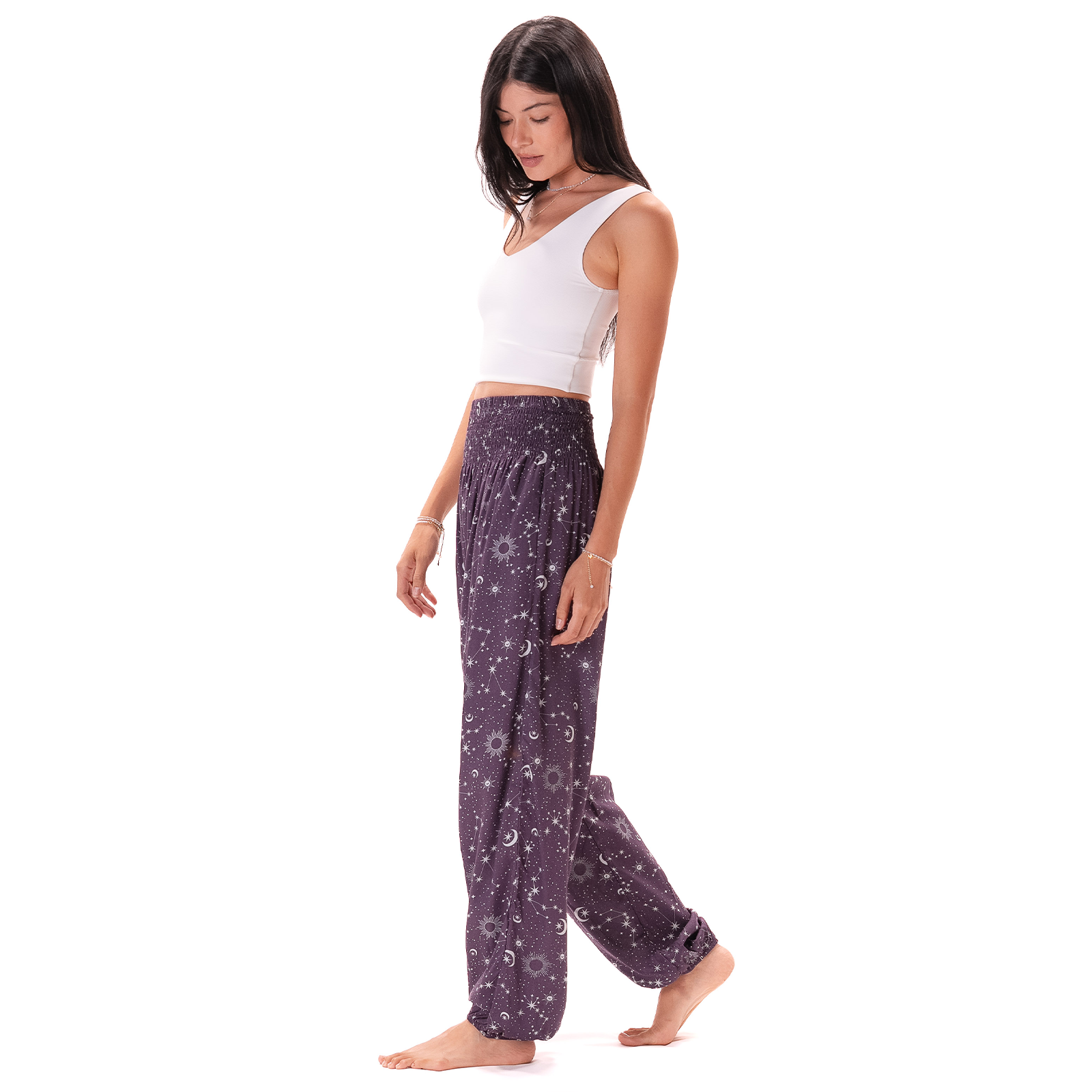 Lunar Plum Starry Night Harem Pants with Pockets