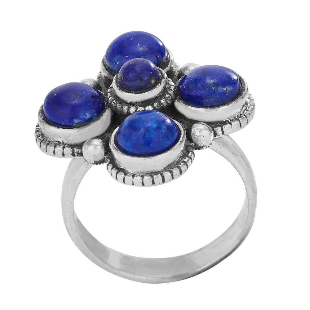 Five Stone Lapis “Blue Grotto” Sterling Silver Ring