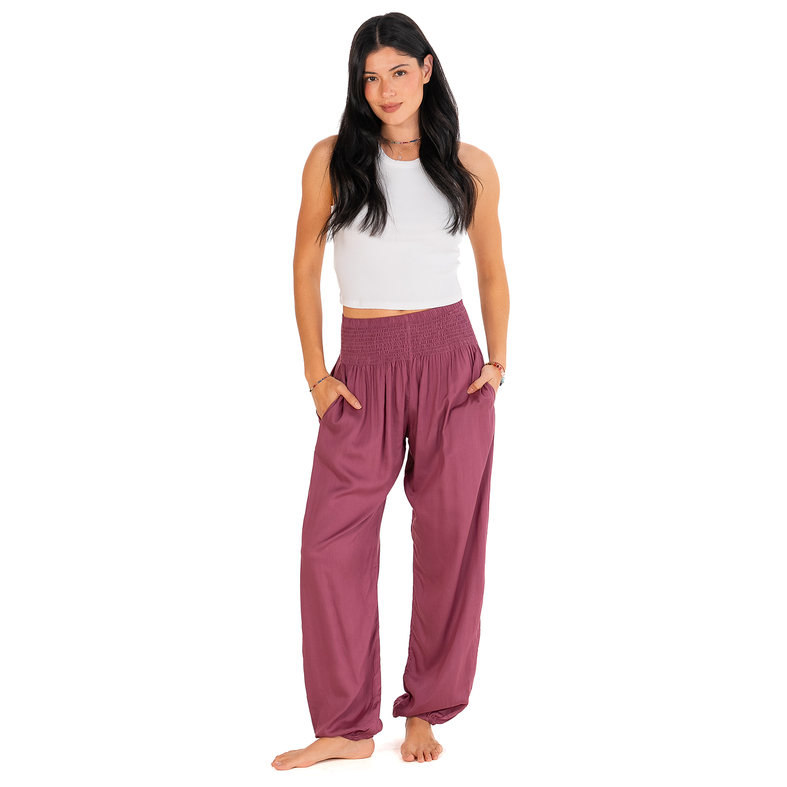 Berry Harem Pants with Pockets