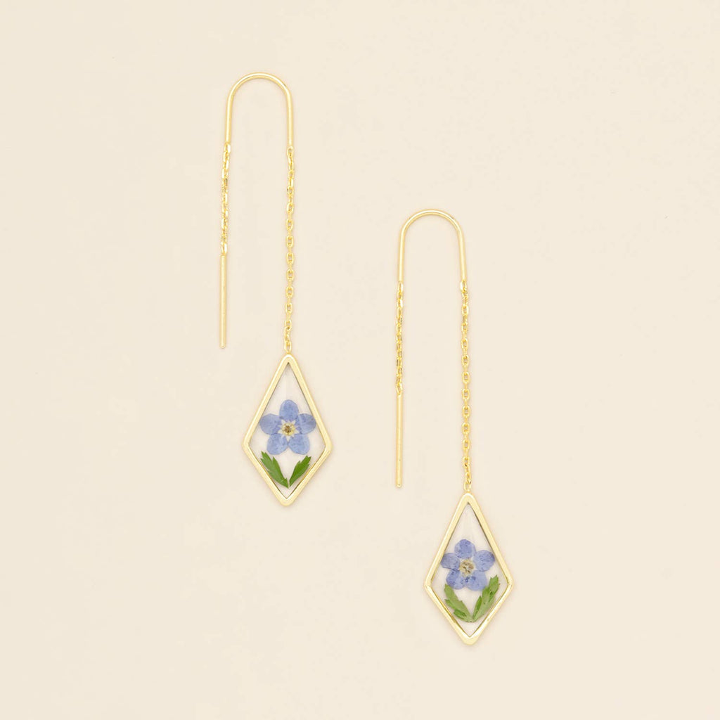 Pressed Flower Thread Earring - Blue Forget Me Not/Gold