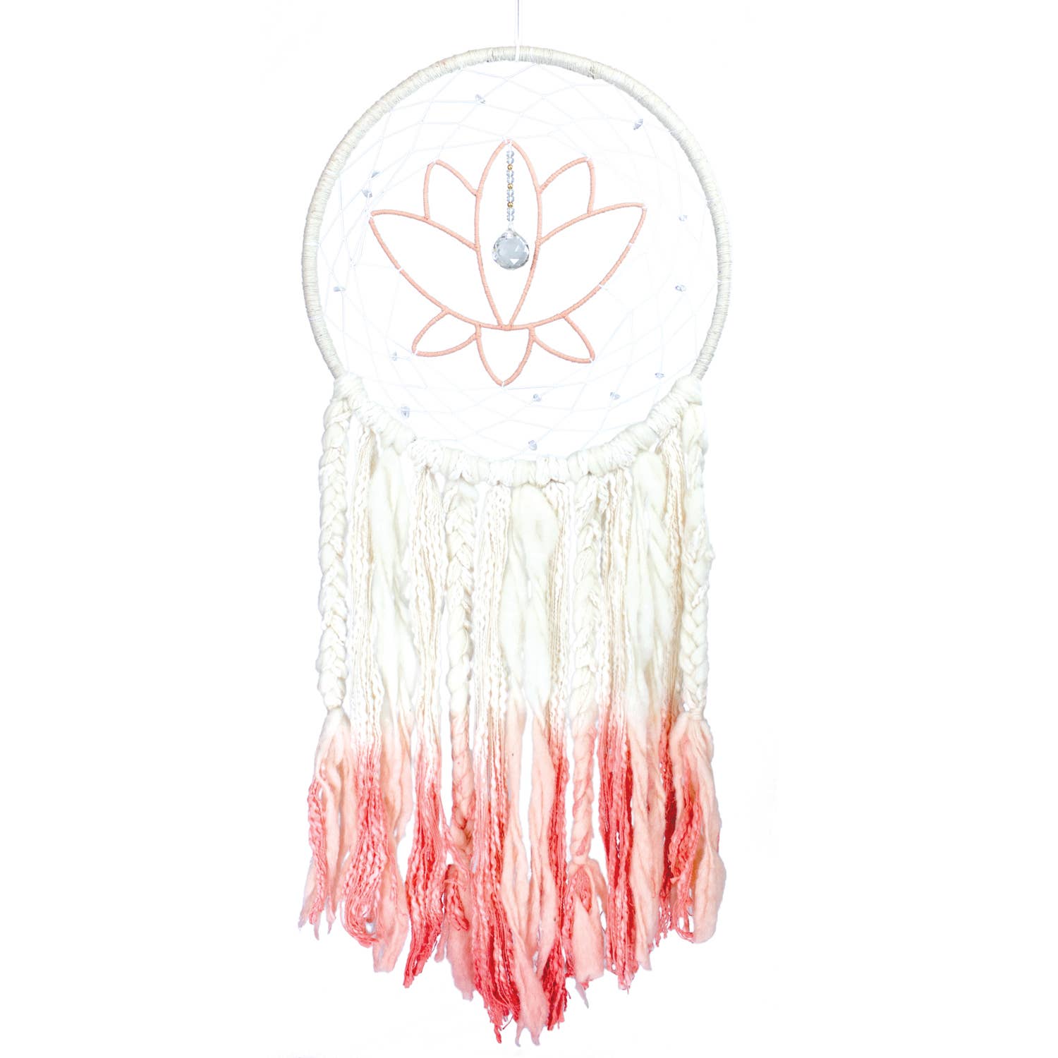 Pink Lotus Handcrafted Wool Dreamcatcher Wall Decor