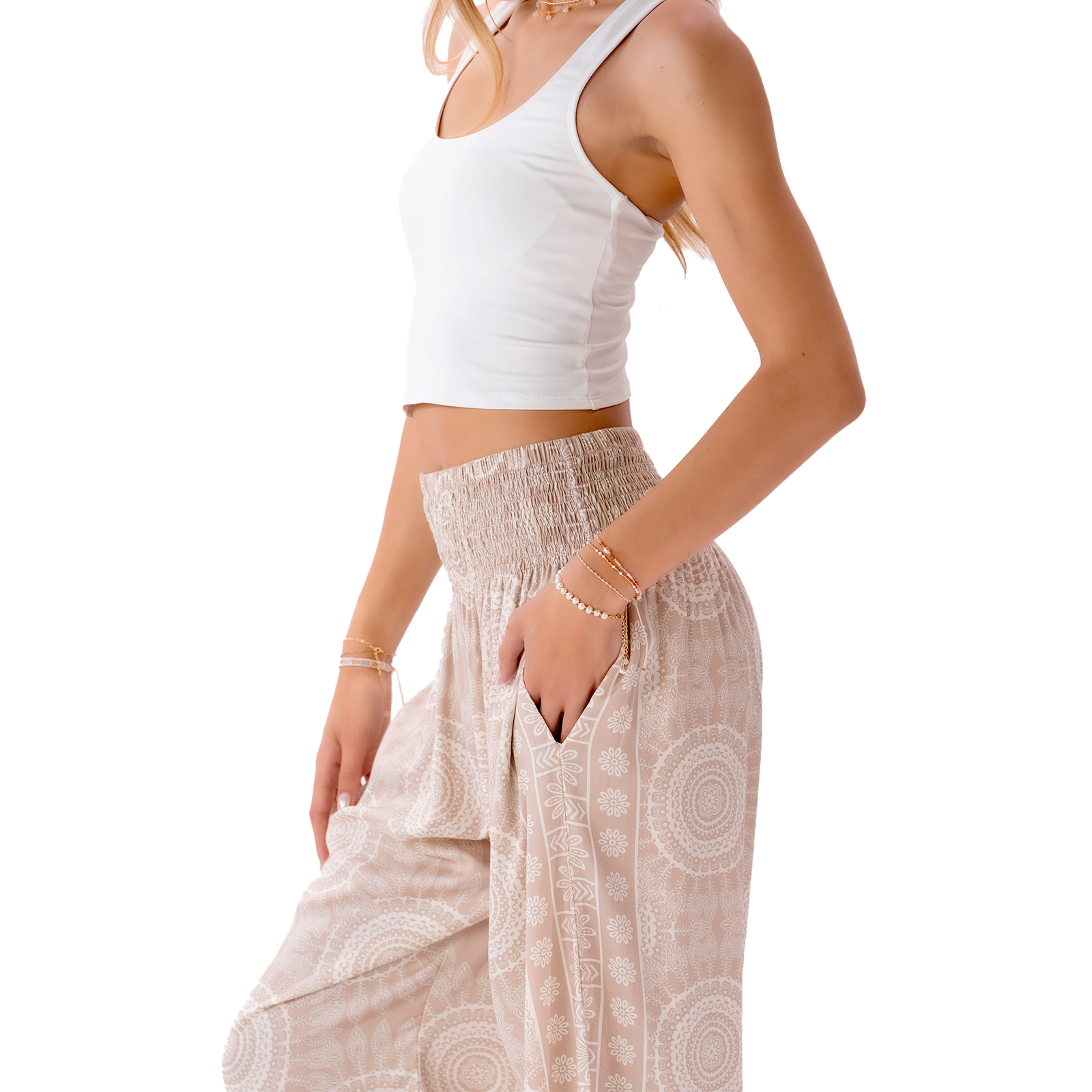 Tan Sahara Harem Pants with Pockets