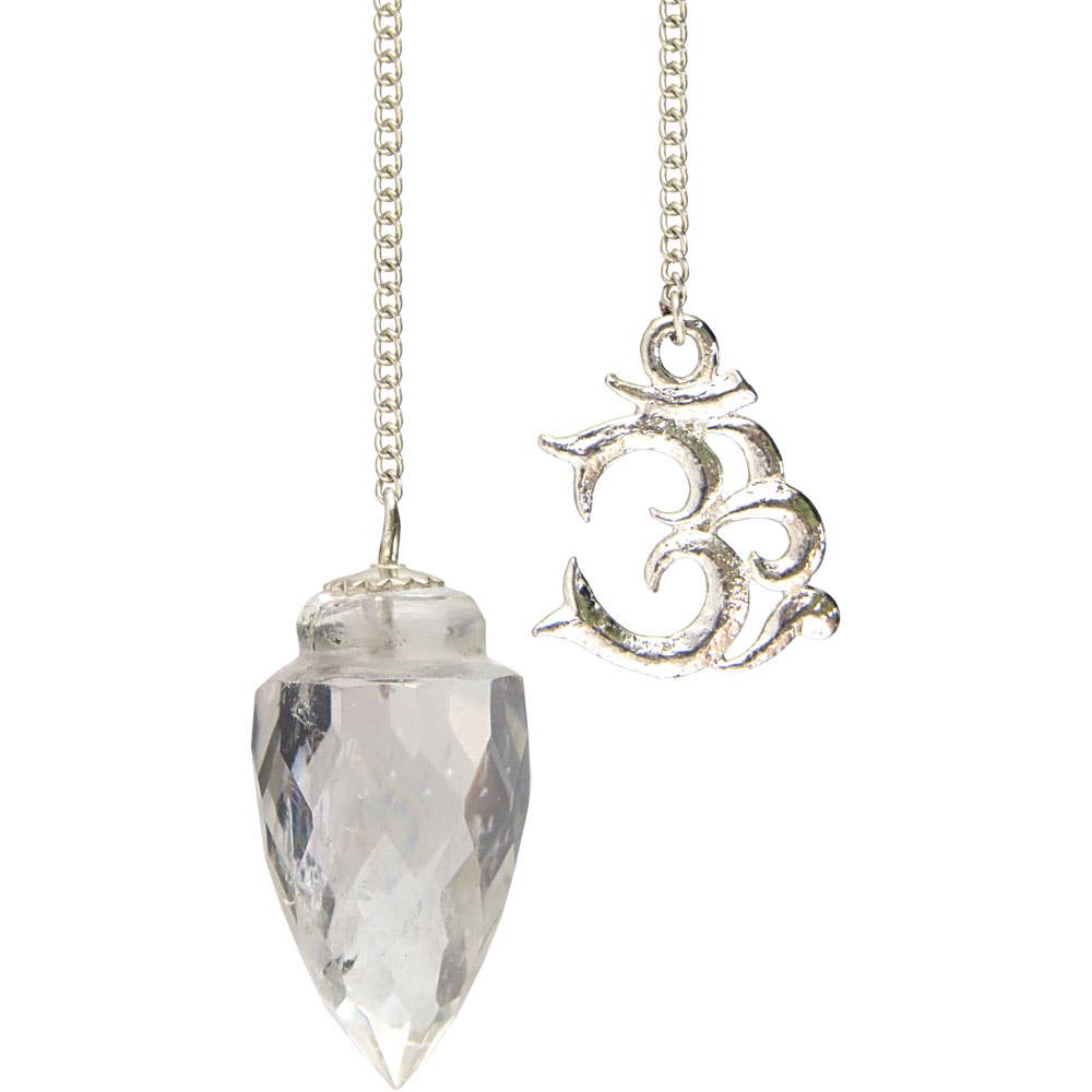 Om Clear Quartz Gemstone Light Diffuser Pendulum
