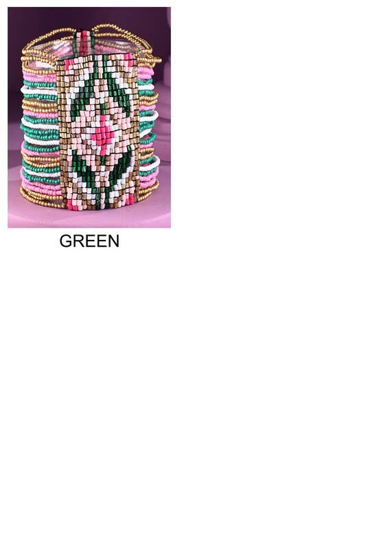 Magenta Purple & Blue Southwestern Seed Bead Stretch Bracelet