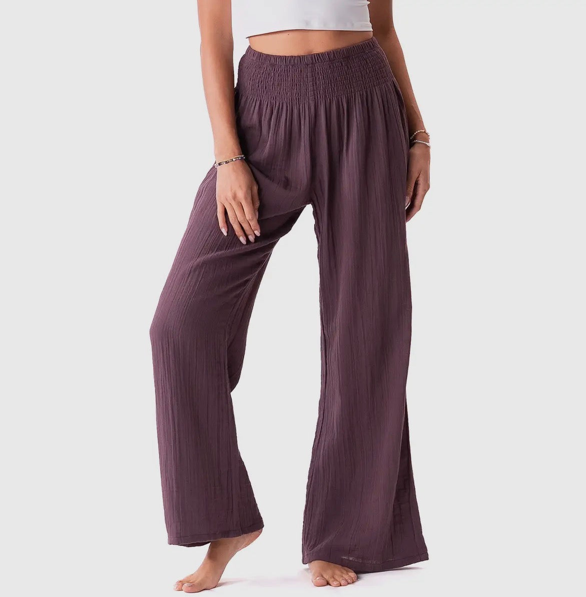 Lotus & Luna: Plum Wide Leg Cotton Pants