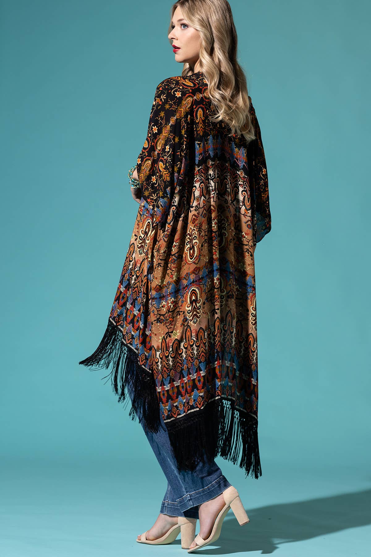 Brown Tribal Fringe Kimono